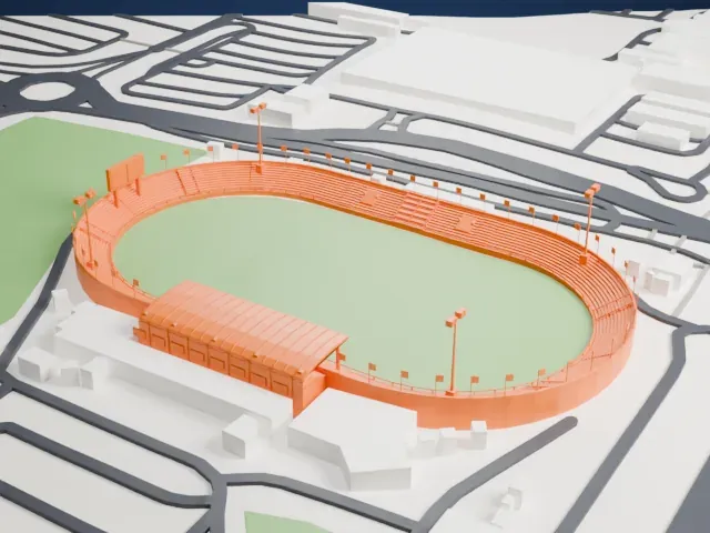 Rashid Stadium model, West view