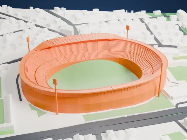 Red Star Stadium model, East view