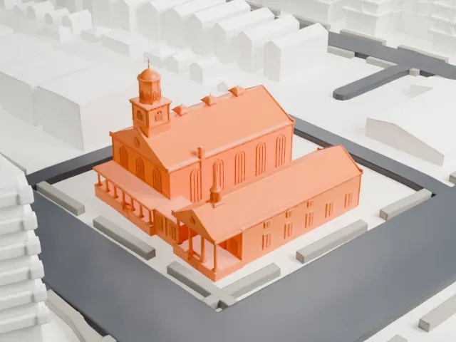 Reformed Church of Newtown model, East view