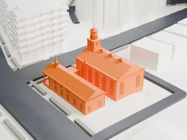 Reformed Church of Newtown model, North view