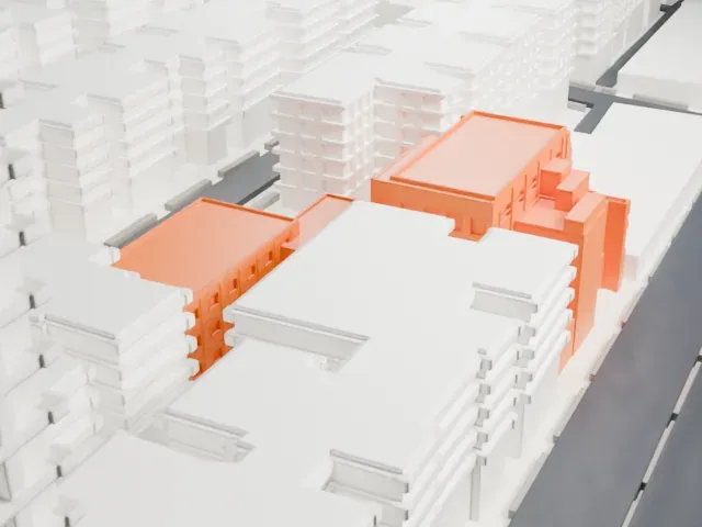 Rego Park Jewish Center model, East view