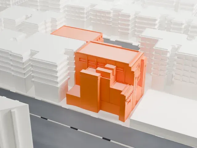 Rego Park Jewish Center model, North view