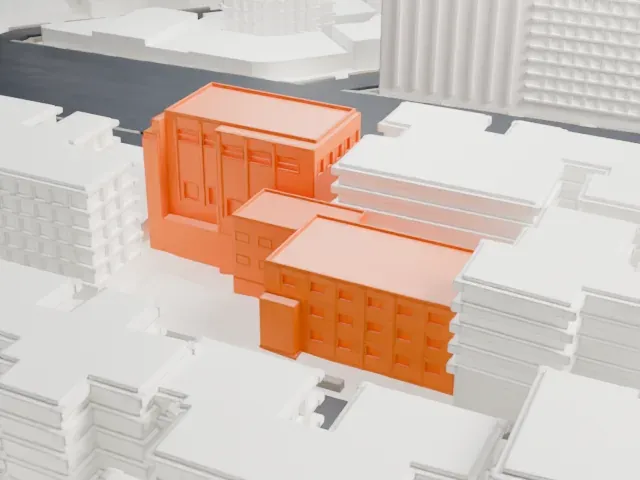 Rego Park Jewish Center model, South view