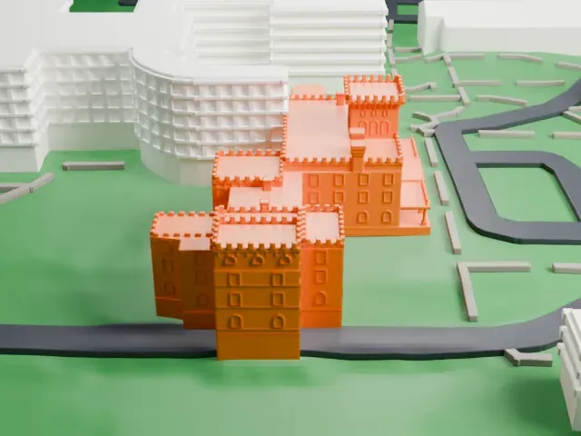 Reid Hall, Manhattanville College model, West view