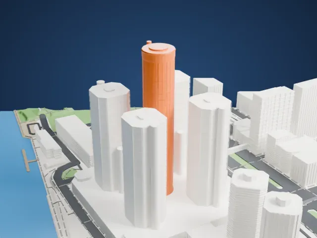 Renaissance Center model, East view