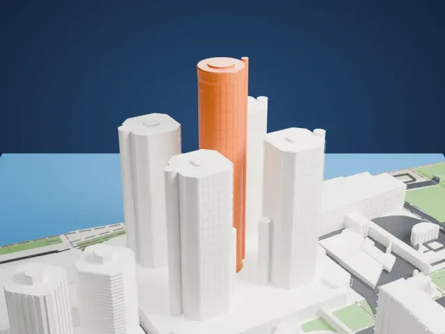 Renaissance Center model, North view