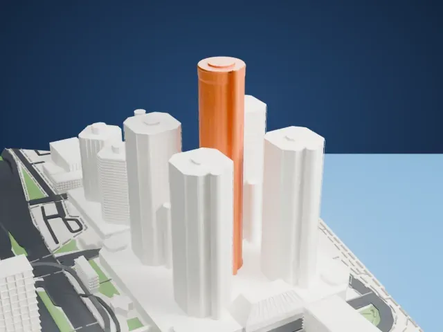 Renaissance Center model, West view