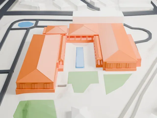 Richard Nixon Presidential Library and Museum model, East view