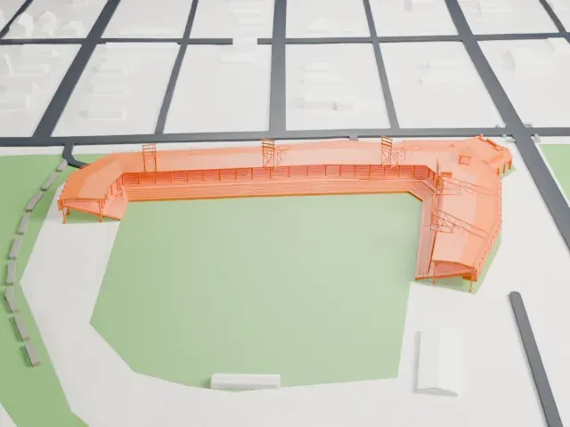 Rickwood Field model, East view