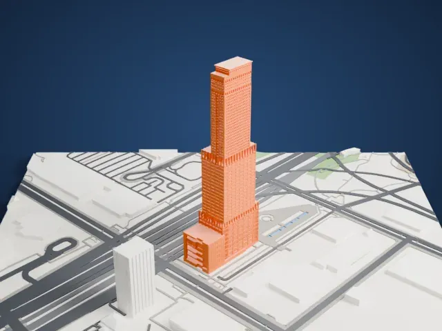 Rinku Gate Tower Building model, East view