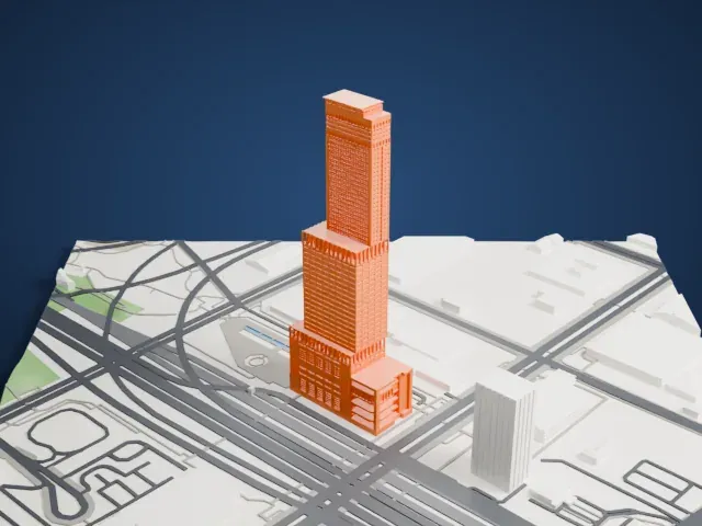 Rinku Gate Tower Building model, South view