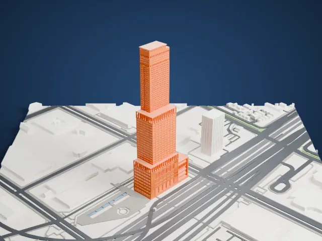 Rinku Gate Tower Building model, West view
