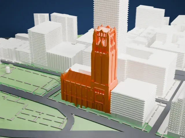 Riverside Church model, West view