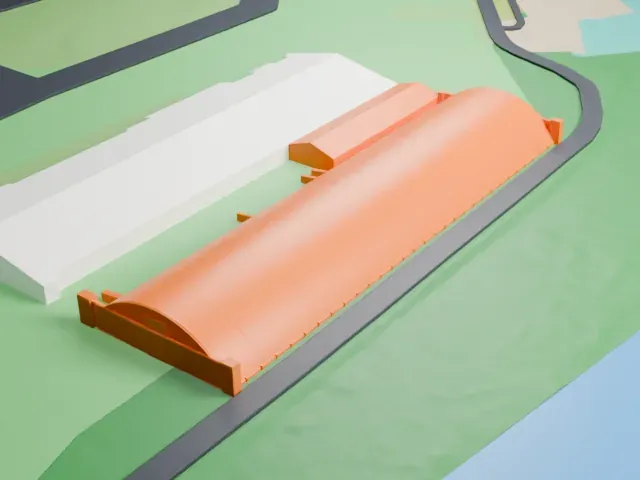 Riverside Hangar model, East view
