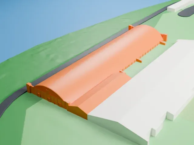 Riverside Hangar model, West view