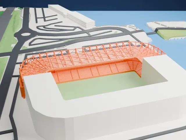 Riverside Stadium model, East view