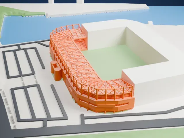 Riverside Stadium model, South view