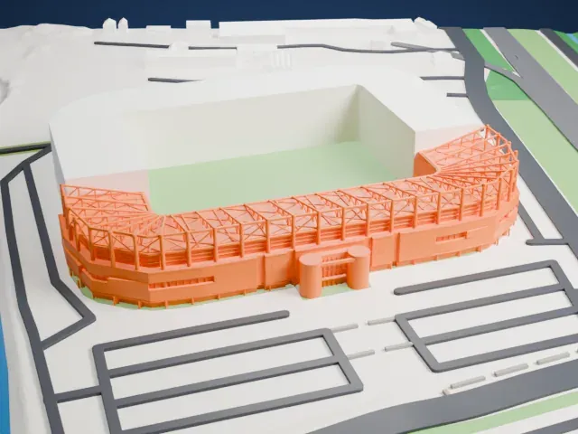 Riverside Stadium model, West view