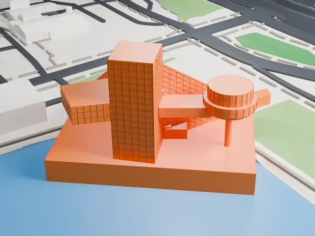 Rock and Roll Hall of Fame model, West view