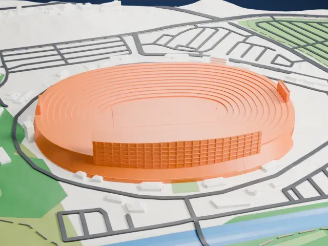 Rose Bowl model, West view