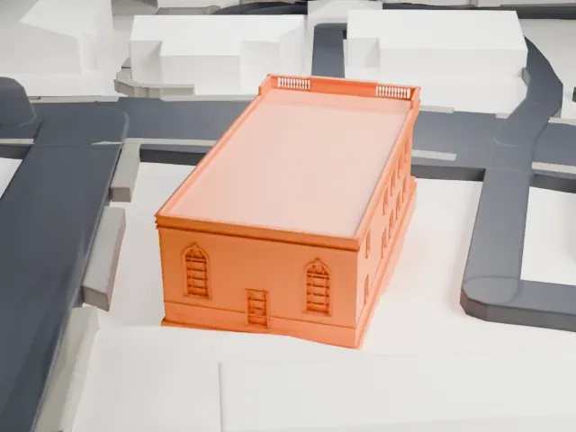 Roslyn National Bank and Trust Company Building model, East view