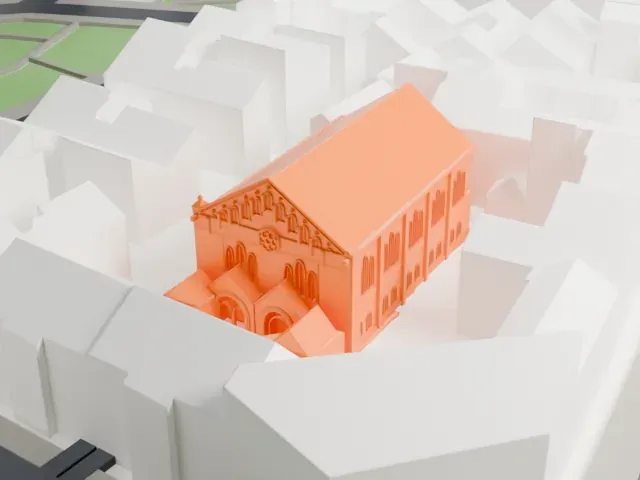 Rykestrasse Synagogue model, South view