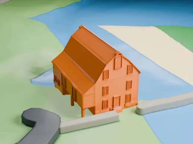 Saddle Rock Grist Mill model, East view