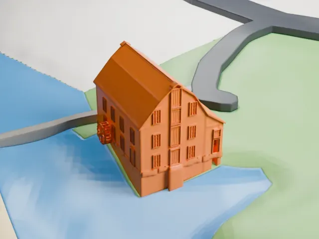Saddle Rock Grist Mill model, West view