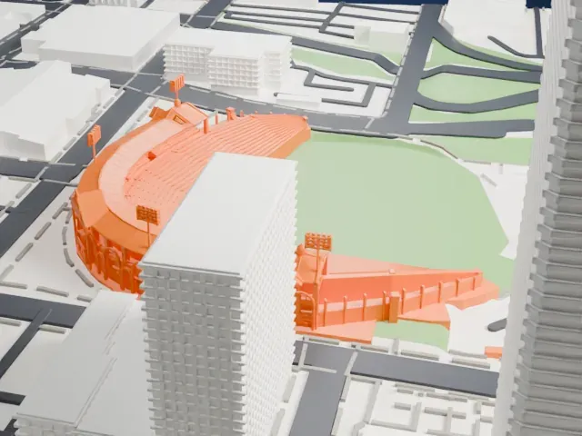 Sahlen Field model, West view