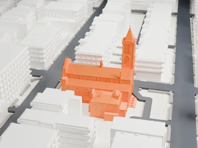 Saint Ann Roman Catholic Church and Rectory model, North view