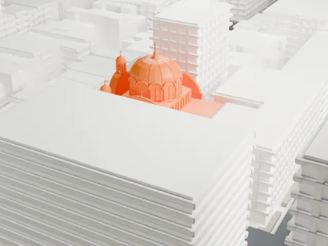 Saint George Ukrainian Catholic Church model, West view