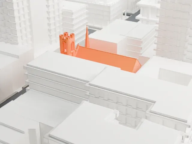 Saint Luke's Lutheran Church model, West view