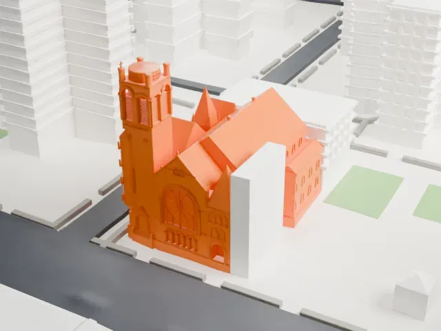 Salem United Methodist Church model, East view