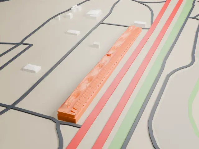 San Juan Villicum Circuit Pit Building model, East view