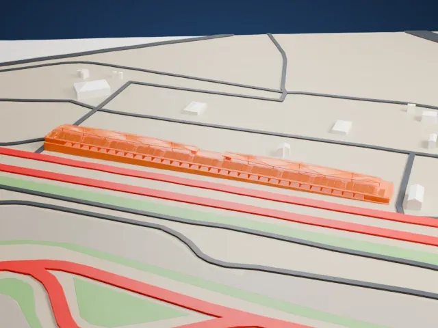 San Juan Villicum Circuit Pit Building model, North view