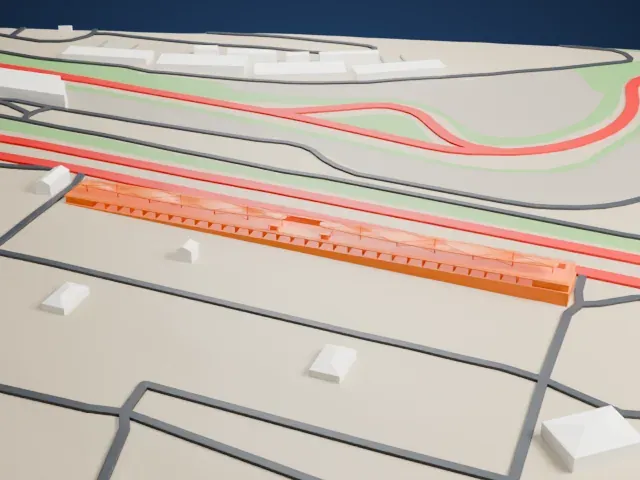 San Juan Villicum Circuit Pit Building model, South view