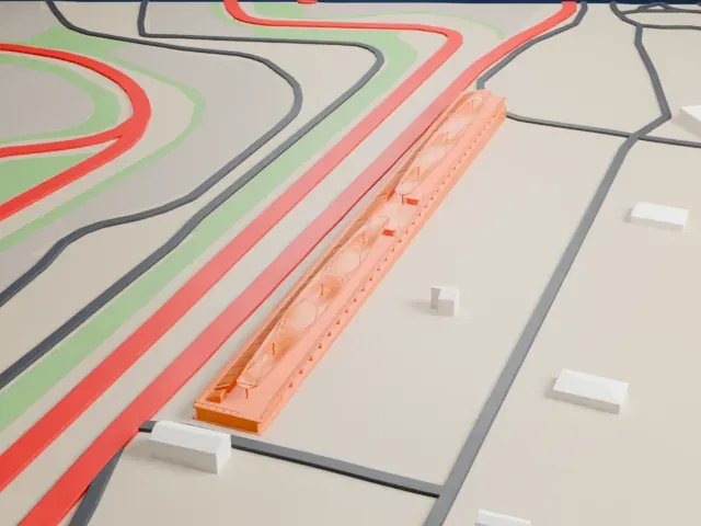 San Juan Villicum Circuit Pit Building model, West view