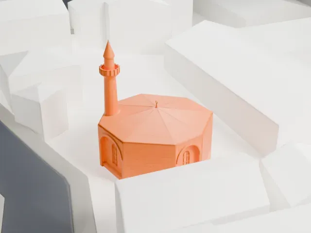 Sancaktar Hayrettin Mosque model, West view