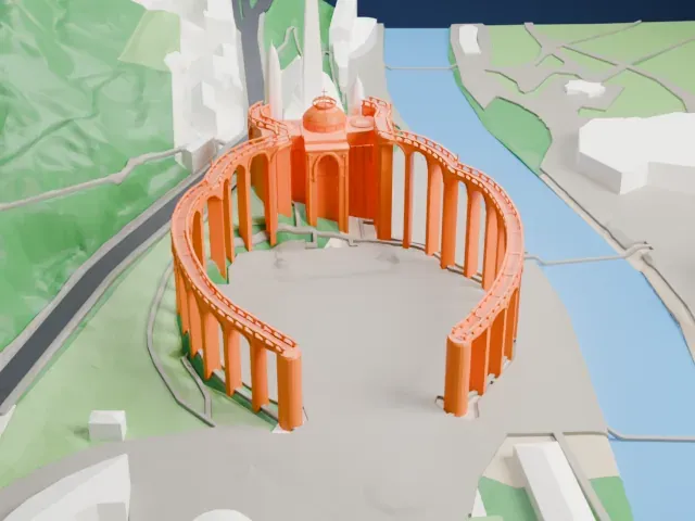 Sanctuary of Our Lady of Lourdes model, East view