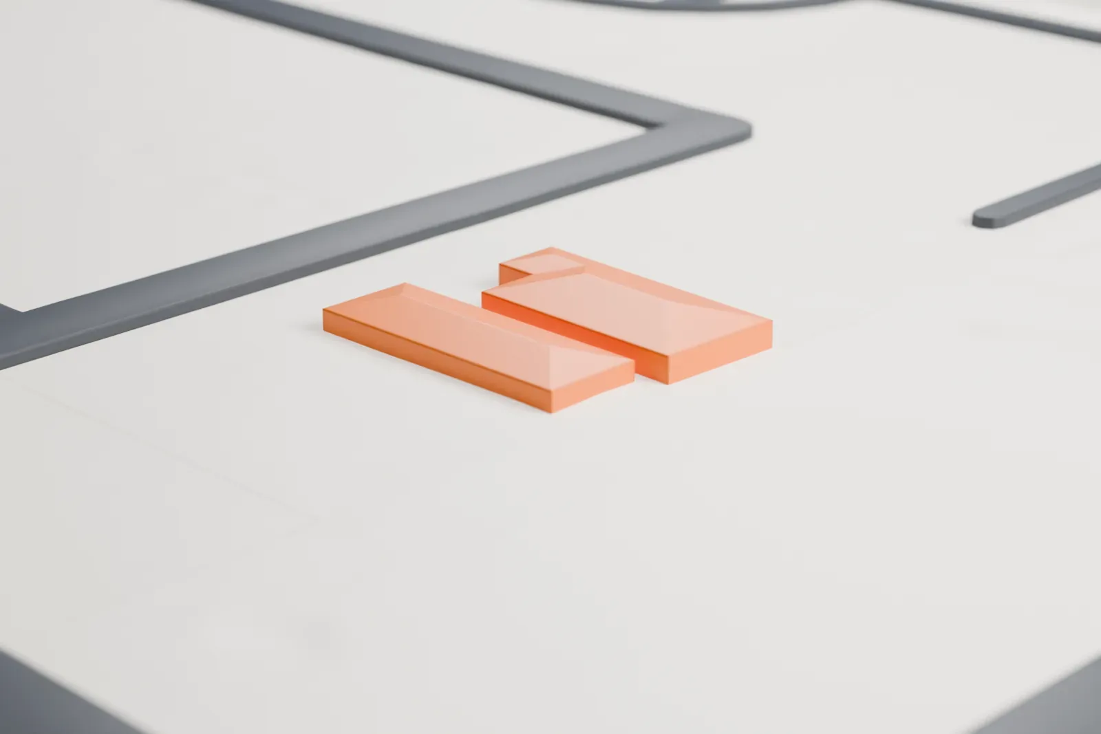 A white 3D print of Santa Rita Hall, a small brick hall under a gabled roof, standing on an open lot beside a road and a neighboring building.