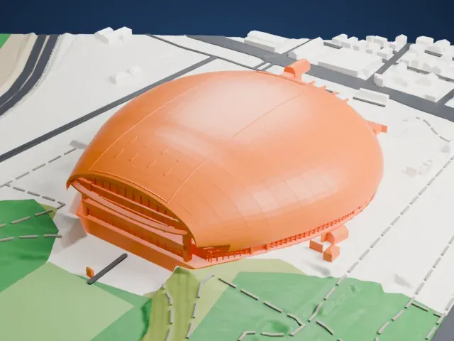 Sapporo Dome model, East view
