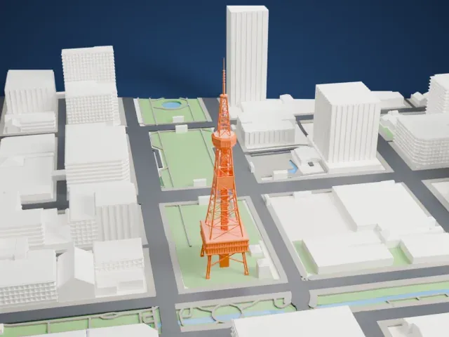 Sapporo TV Tower model, East view