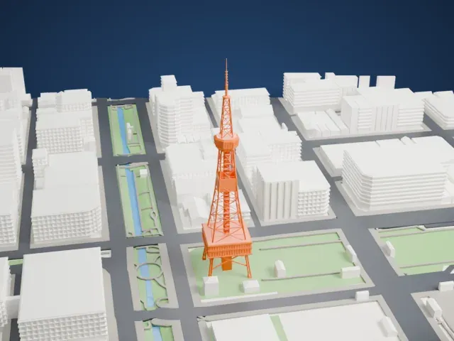Sapporo TV Tower model, North view
