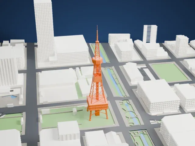Sapporo TV Tower model, South view