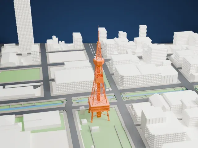 Sapporo TV Tower model, West view