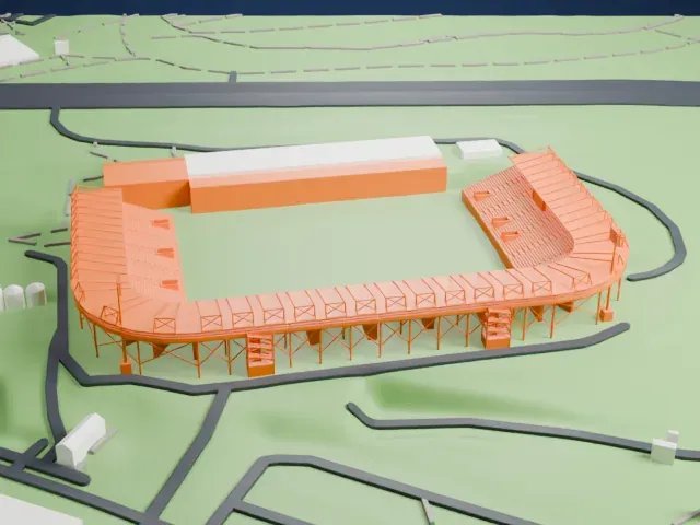 Saputo Stadium model, East view