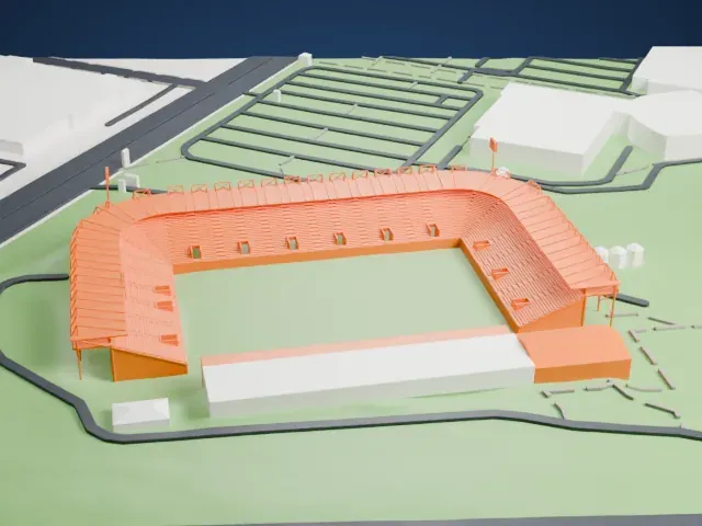 Saputo Stadium model, West view