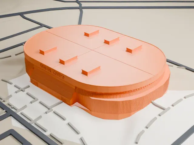 SaskTel Centre model, West view