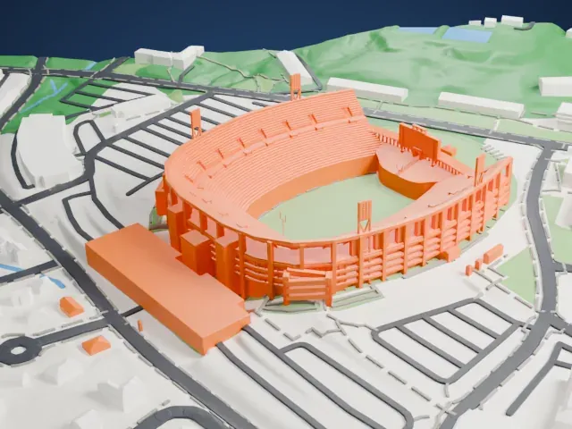 Scott Stadium model, East view