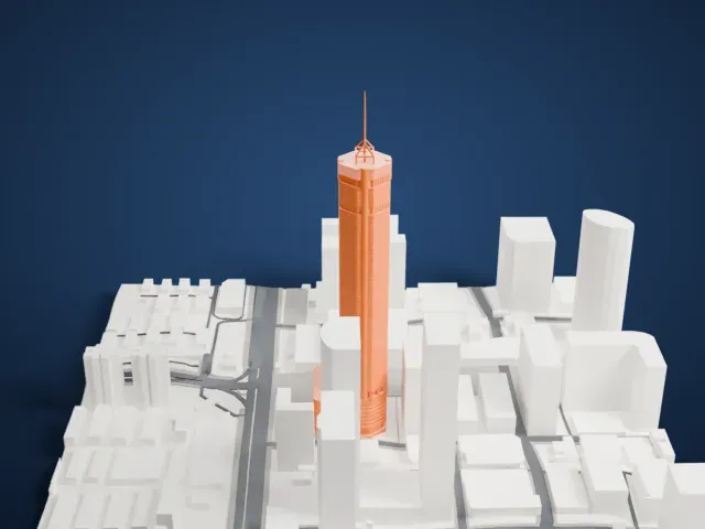 SEG Plaza model, East view